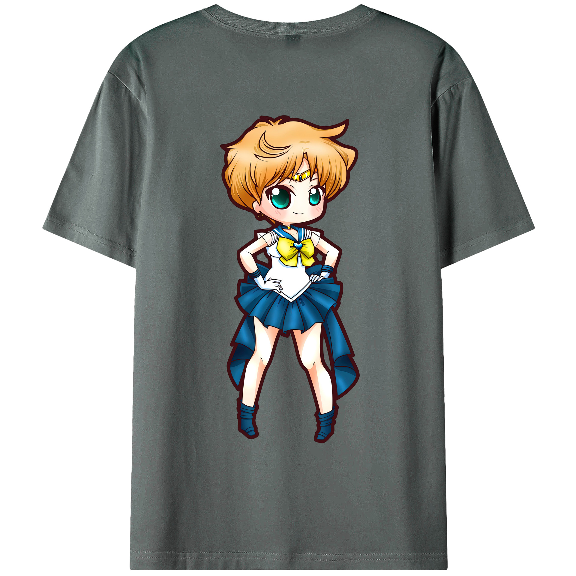 （画像用） 美少女戦士セーラームーン 天王はるか Sailor Moon Tenoh Haruka 綿100％ メンズ半袖Tシャツ（バックプリント） 通気性